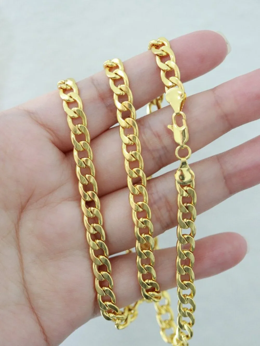 6mm 24inches Curb Cuban Chain Necklace 18k Gold Plated Stainless Steel